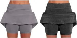 2 Pack Womens Athletic Skirts Basic Running Skorts Lightweight High Waisted Gym Workout Skirt with Built in Shorts