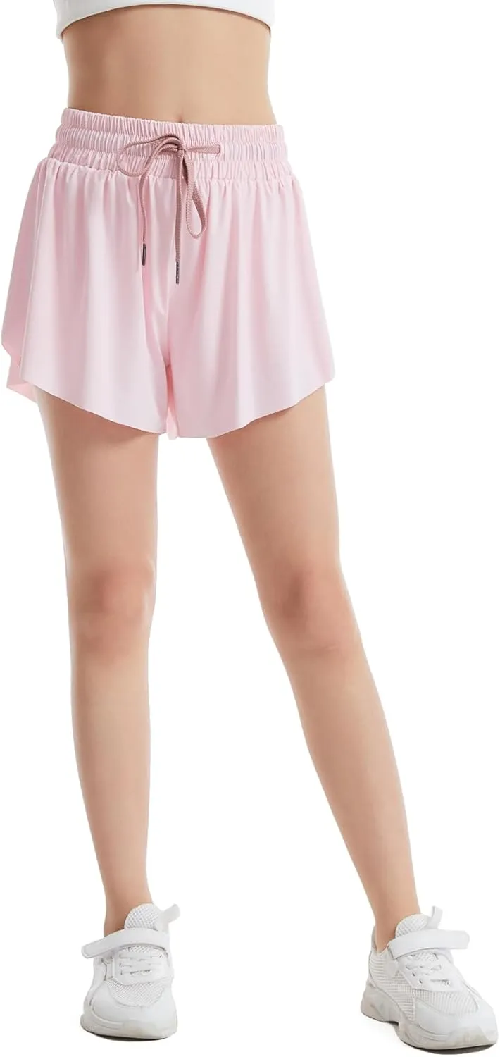 3-4 Packs Girls Flowy Butterfly Shorts Athletic 2 in 1 Running Active Skirt Shorts, Workout Short for Kids Teens