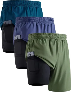 3 Pack: Men's 7" Running Shorts with Compression Liner Pockets, Athletic 2 in 1 Shorts for Workout Gym Quick Dry