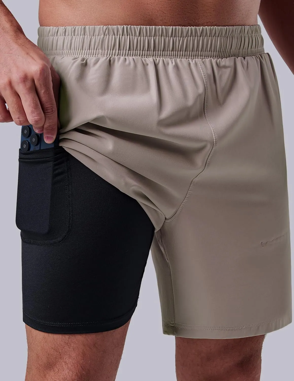 3 Pack: Men's 7" Running Shorts with Compression Liner Pockets, Athletic 2 in 1 Shorts for Workout Gym Quick Dry