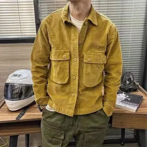 Advbridge Vintage Corduroy Men Jackets Autumn Winter Pockets Heavyweight Shirts Coats Retro Style Casual Loose Workwear Tops Outwear
