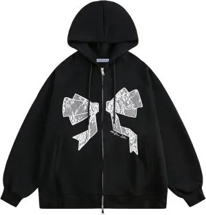 Aelfric Eden Womens Zip Up Hoodies Embroidery Lace Bow Long Sleeve Sweatshirts Y2K Oversized Fall Outfits with Pocket