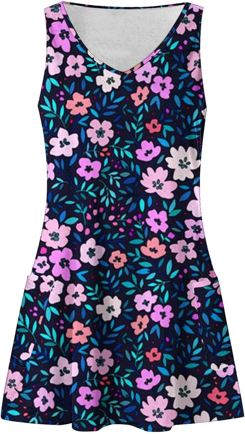 aihihe Summer Dresses for Women 2024 Boho Beach Sundress Loose Fit V Neck Sleeveless Midi Dress Flowy Dress with Pockets