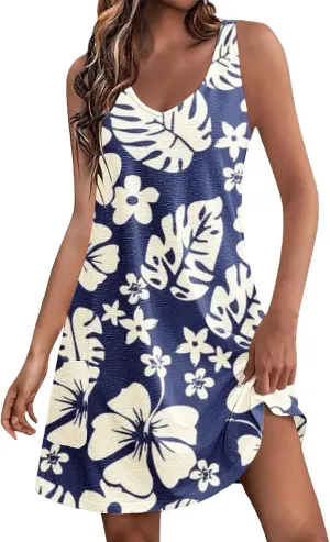 aihihe Summer Dresses for Women 2024 Boho Beach Sundress Loose Fit V Neck Sleeveless Midi Dress Flowy Dress with Pockets