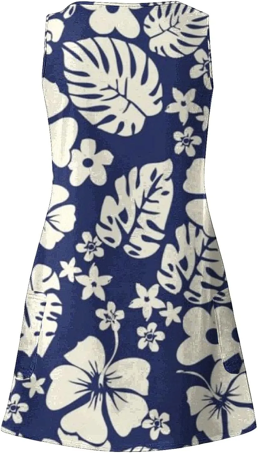 aihihe Summer Dresses for Women 2024 Boho Beach Sundress Loose Fit V Neck Sleeveless Midi Dress Flowy Dress with Pockets