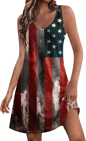 aihihe Summer Dresses for Women 2024 Boho Beach Sundress Loose Fit V Neck Sleeveless Midi Dress Flowy Dress with Pockets