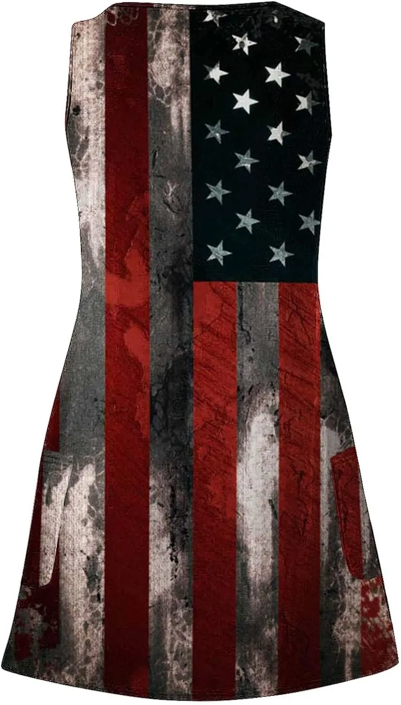 aihihe Summer Dresses for Women 2024 Boho Beach Sundress Loose Fit V Neck Sleeveless Midi Dress Flowy Dress with Pockets