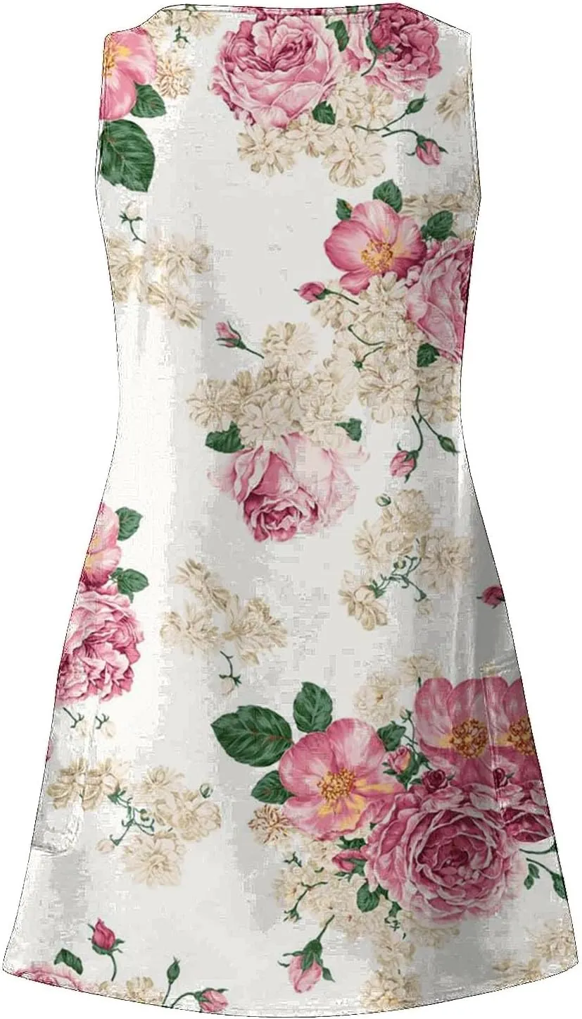 aihihe Summer Dresses for Women 2024 Boho Beach Sundress Loose Fit V Neck Sleeveless Midi Dress Flowy Dress with Pockets