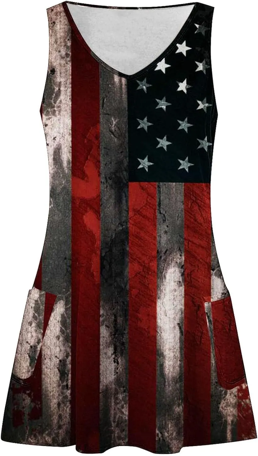 aihihe Summer Dresses for Women 2024 Boho Beach Sundress Loose Fit V Neck Sleeveless Midi Dress Flowy Dress with Pockets