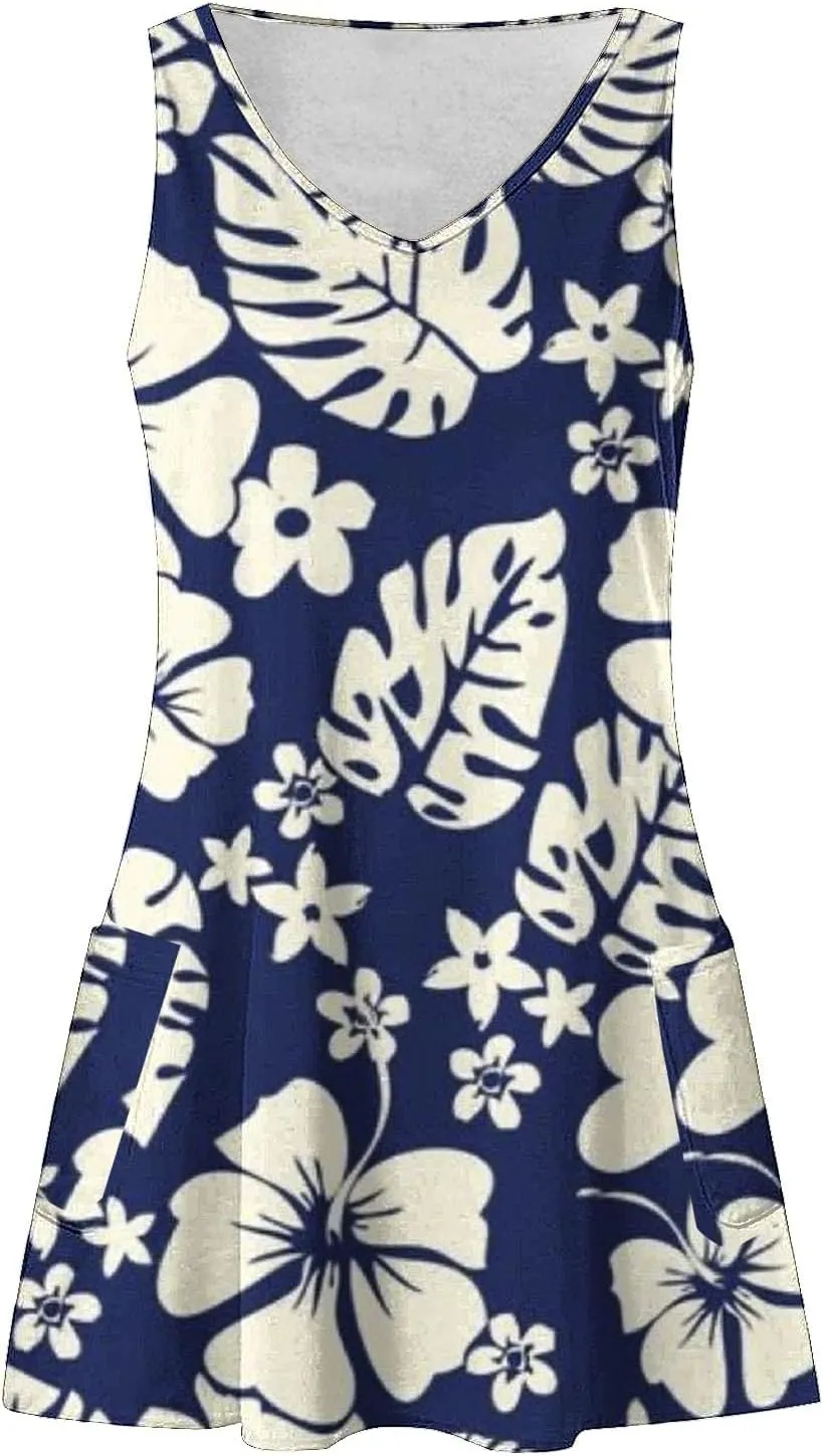 aihihe Summer Dresses for Women 2024 Boho Beach Sundress Loose Fit V Neck Sleeveless Midi Dress Flowy Dress with Pockets