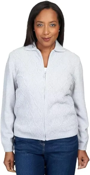 Alfred Dunner Womens Petites Zipper Cardigan Sweater