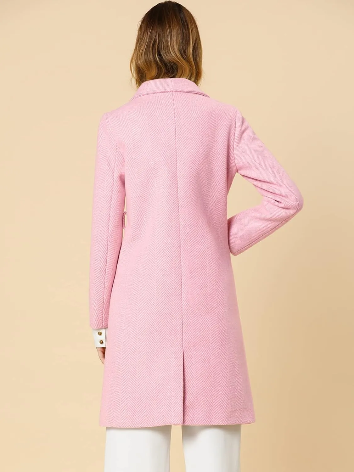 Allegra K Women's Double Breasted Shawl Collar Chevron Belted Long Winter Coat