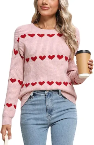 Alsol Lamesa Women's Cute Heart Sweater Pullover Long Sleeve Crewneck Casual Knitted Sweaters