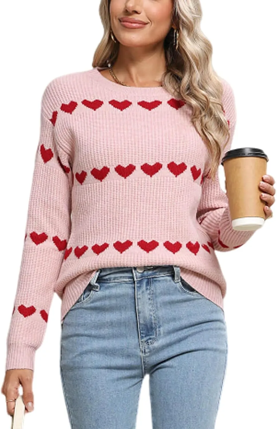 Alsol Lamesa Women's Cute Heart Sweater Pullover Long Sleeve Crewneck Casual Knitted Sweaters