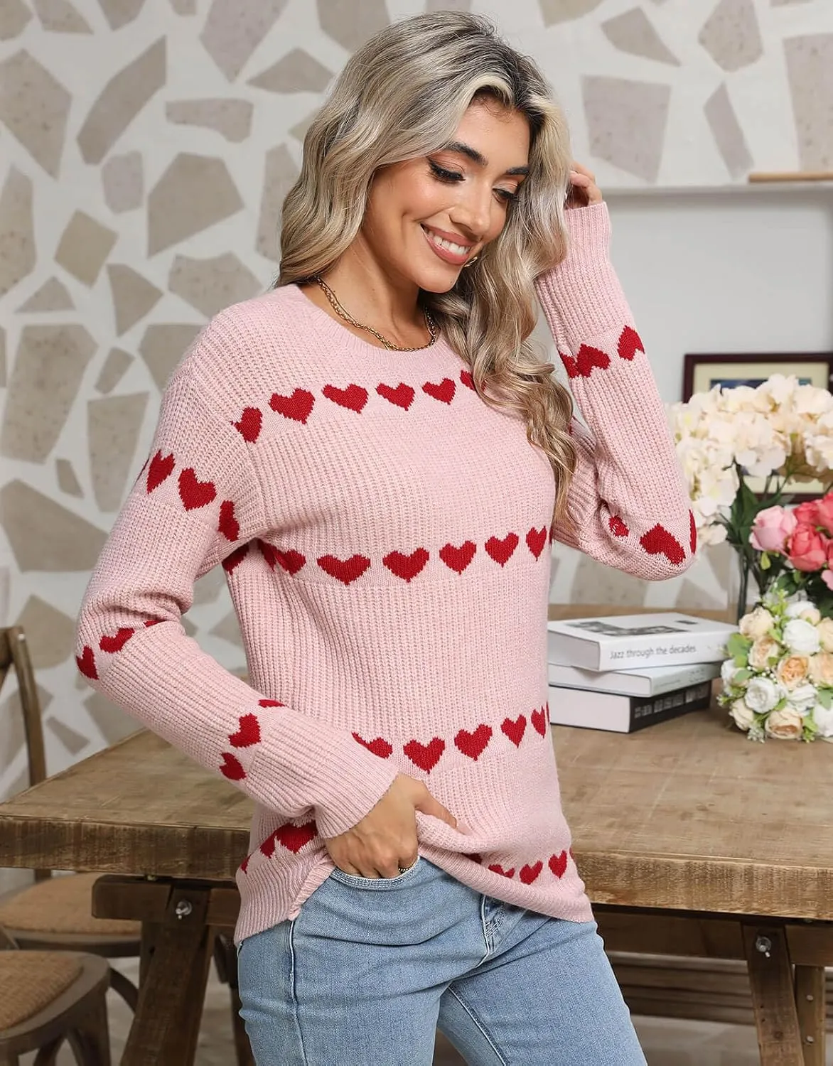 Alsol Lamesa Women's Cute Heart Sweater Pullover Long Sleeve Crewneck Casual Knitted Sweaters