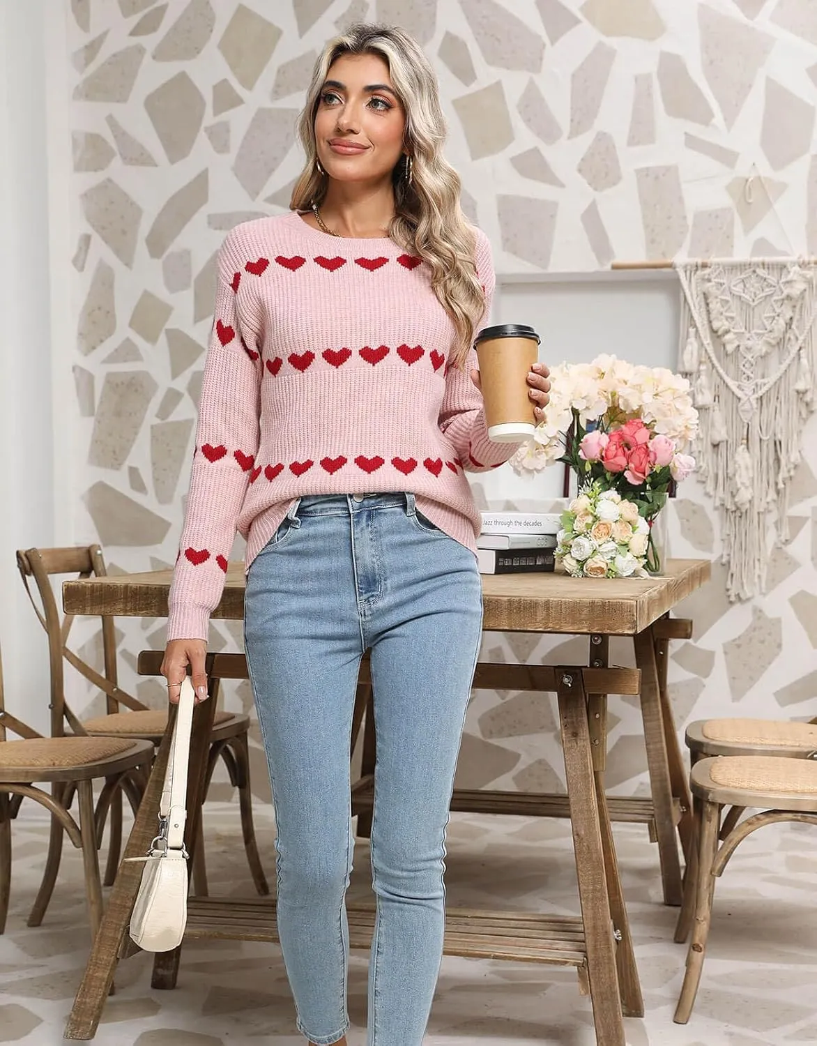 Alsol Lamesa Women's Cute Heart Sweater Pullover Long Sleeve Crewneck Casual Knitted Sweaters