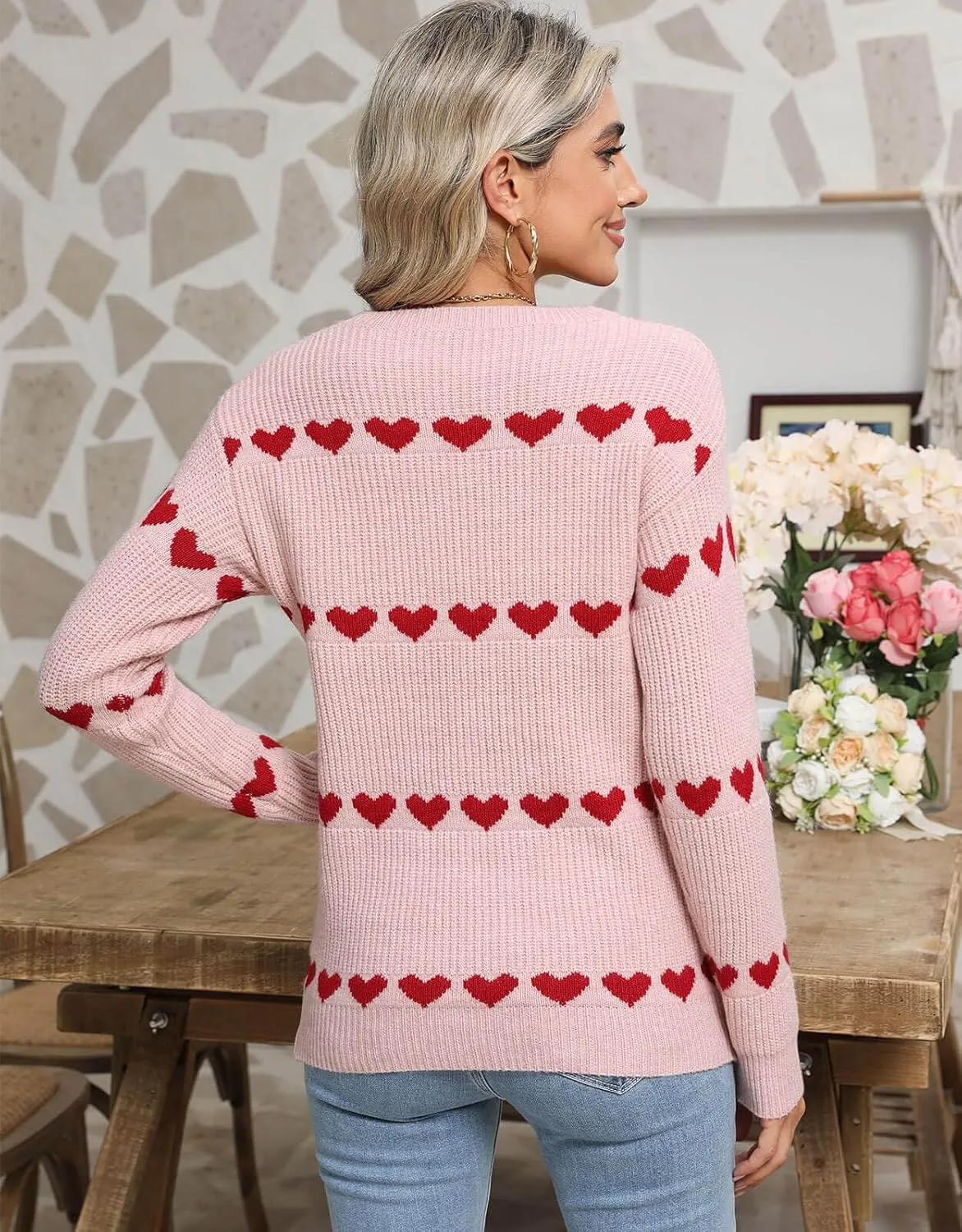 Alsol Lamesa Women's Cute Heart Sweater Pullover Long Sleeve Crewneck Casual Knitted Sweaters