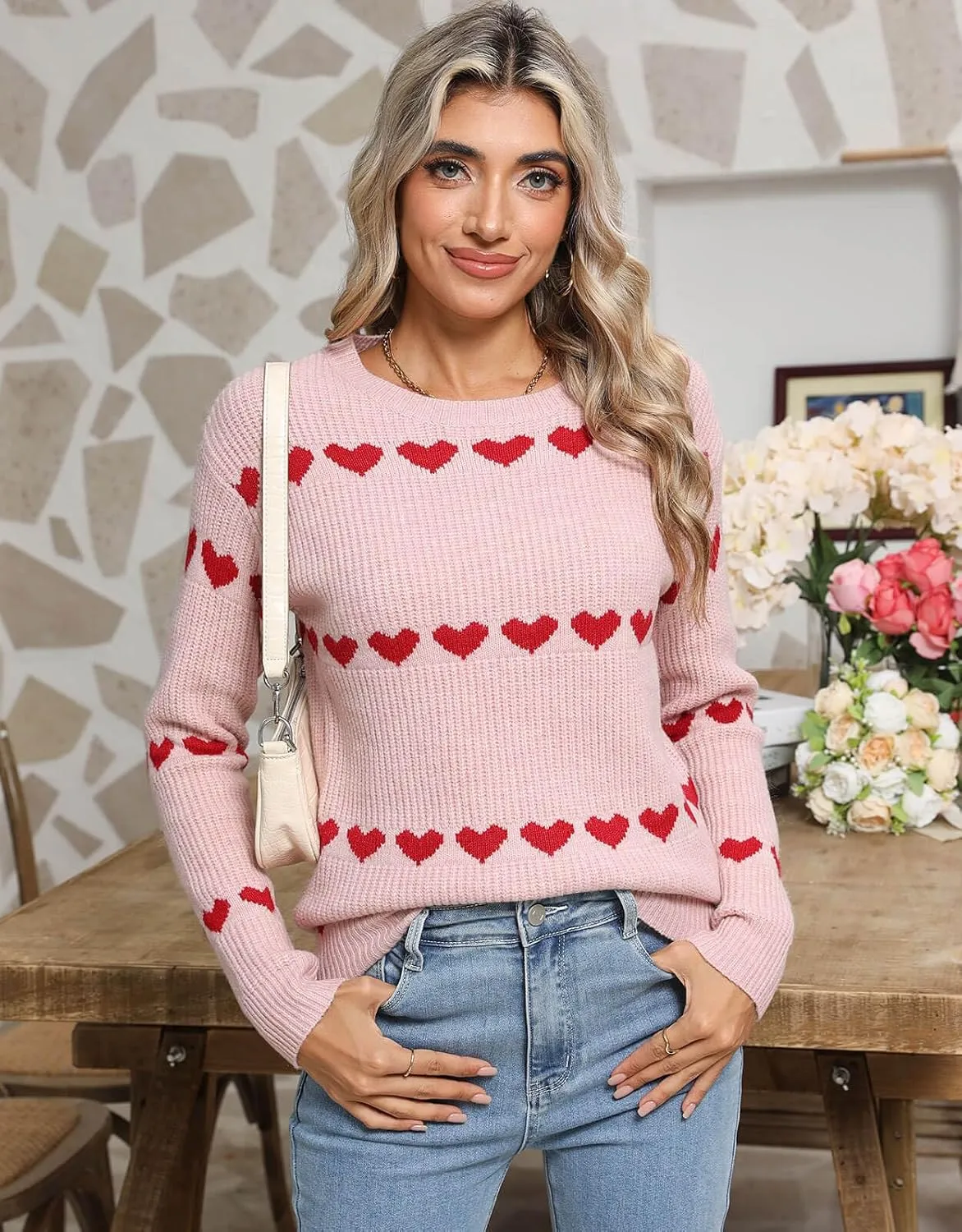 Alsol Lamesa Women's Cute Heart Sweater Pullover Long Sleeve Crewneck Casual Knitted Sweaters