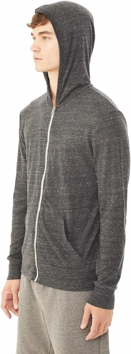 Alternative Men's Hoodie, Eco Zip Up Camo Triblend Jersey Hooded Sweatshirt