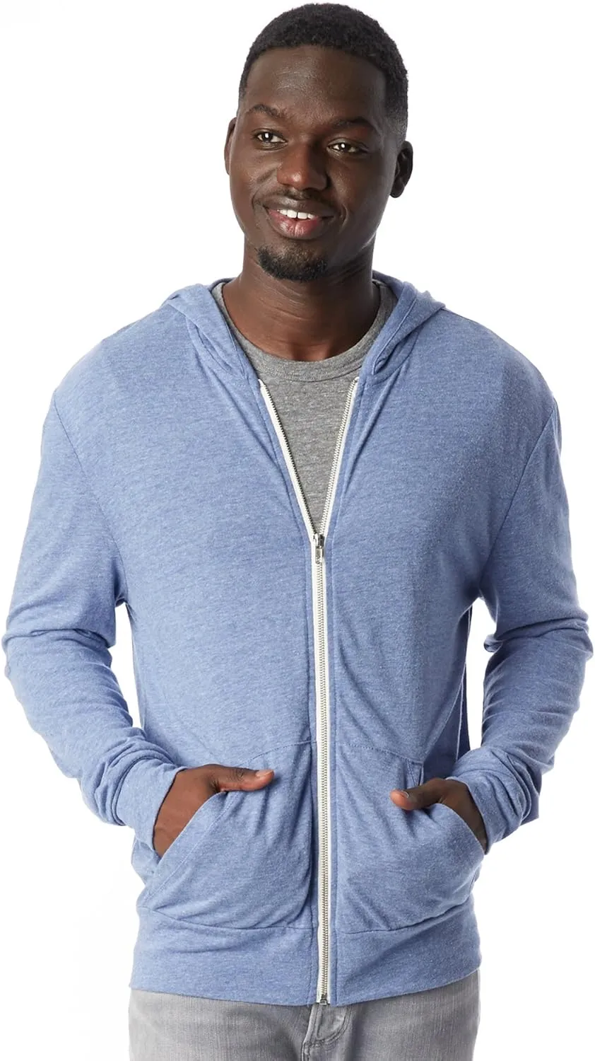 Alternative Men's Hoodie, Eco Zip Up Camo Triblend Jersey Hooded Sweatshirt