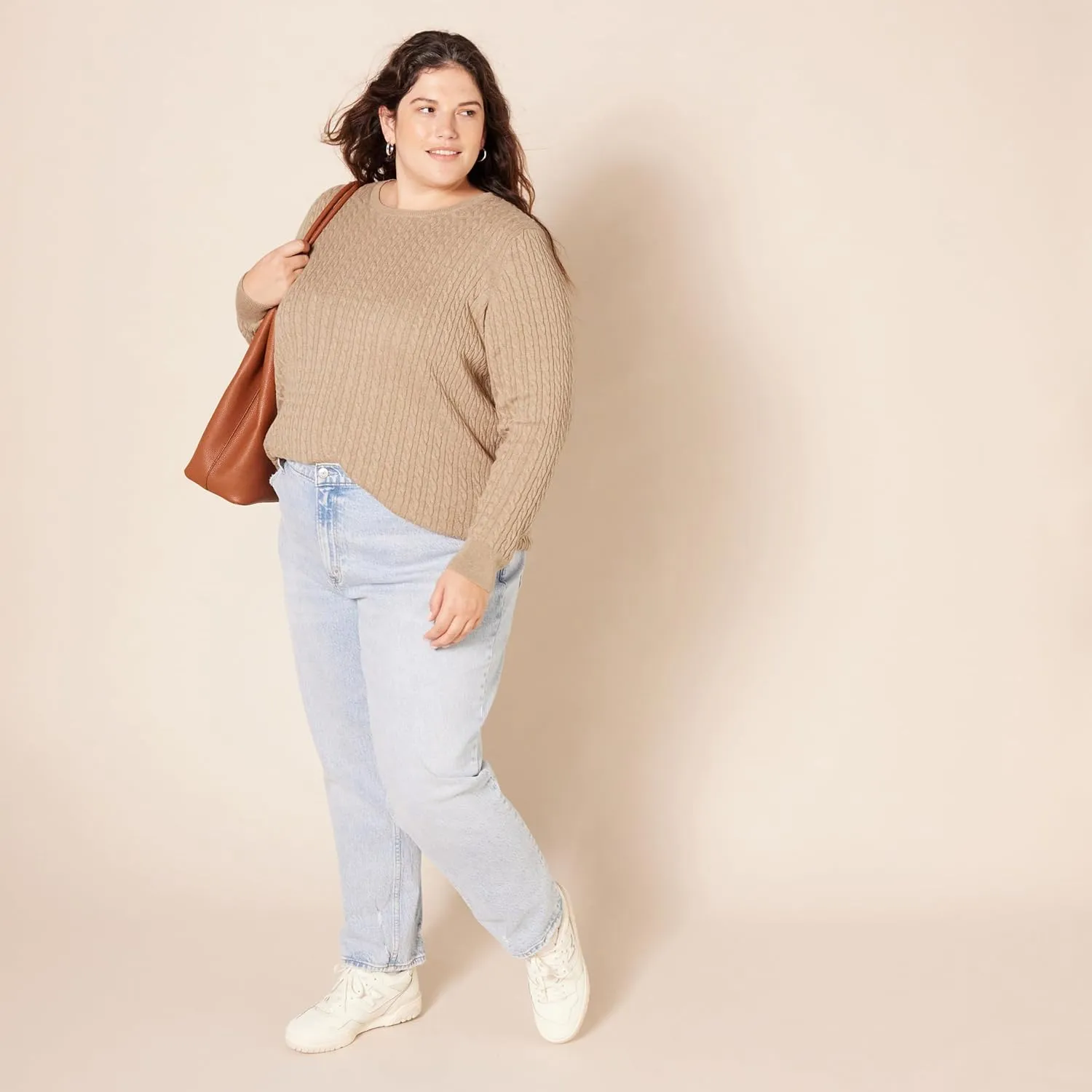 Amazon Essentials Women's Lightweight Long-Sleeve Cable Crewneck Sweater (Available in Plus Size)
