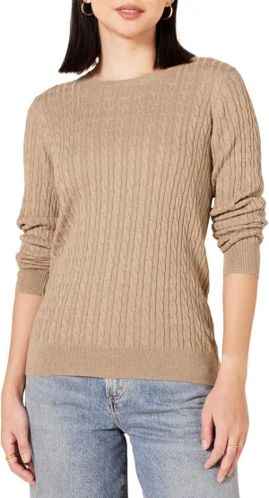 Amazon Essentials Women's Lightweight Long-Sleeve Cable Crewneck Sweater (Available in Plus Size)