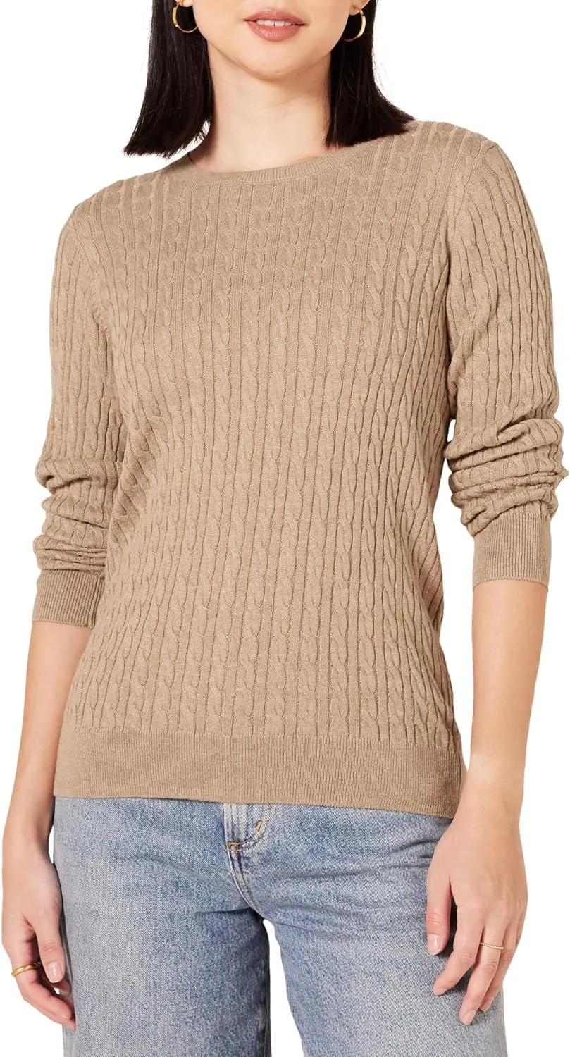 Amazon Essentials Women's Lightweight Long-Sleeve Cable Crewneck Sweater (Available in Plus Size)