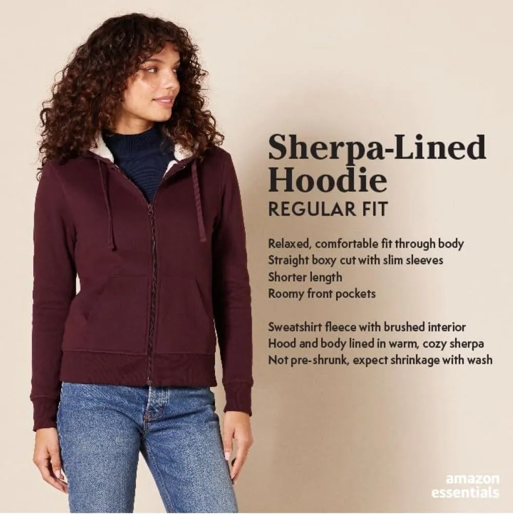 Amazon Essentials Women's Sherpa-Lined Fleece Full-Zip Hooded Jacket (Available in Plus Size)