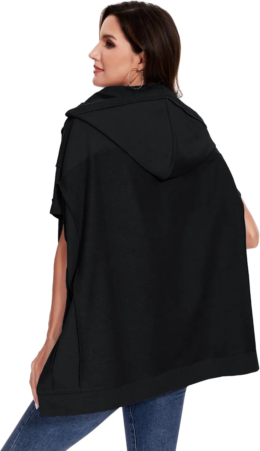 Anna-Kaci Womens Oversized Short Sleeve Hoodie Side Slits Pullover Sweater Top