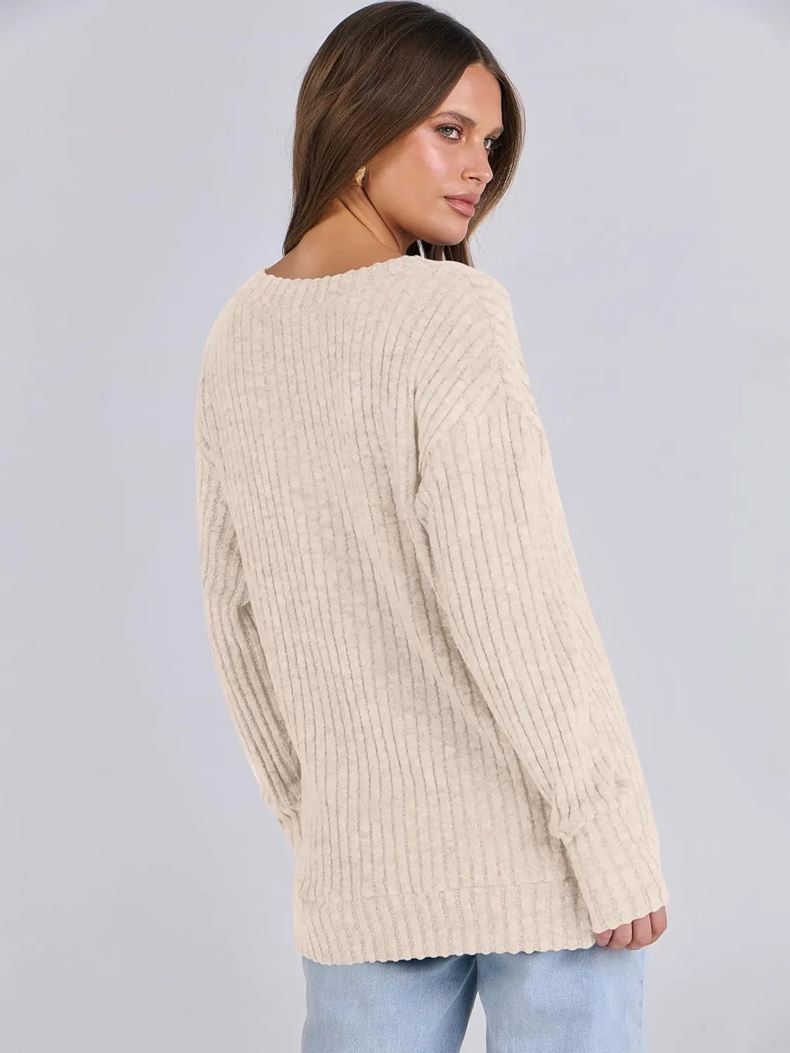 ANRABESS Long Sleeve Shirts for Women V Neck Casual Fall Tops Loose Fit Lightweight Sweaters Tunic Fashion 2024 Clothes