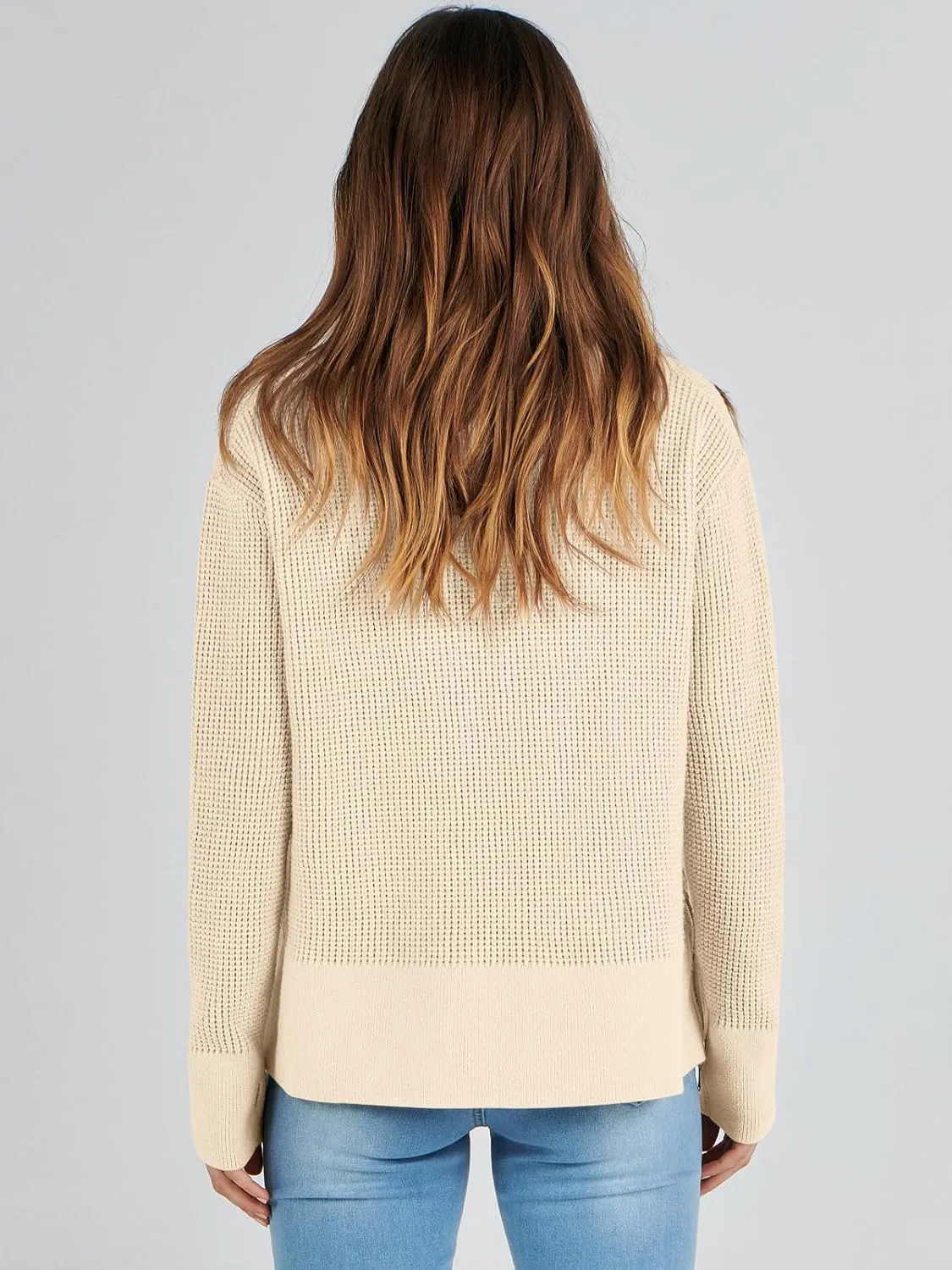 ANRABESS Womens Crewneck Long Sleeve Waffle Knit Casual Side Zipper Pullover Sweaters Top Thumbhole 2025 Fall Outfits