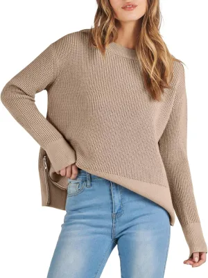 ANRABESS Womens Crewneck Long Sleeve Waffle Knit Casual Side Zipper Pullover Sweaters Top Thumbhole 2025 Fall Outfits
