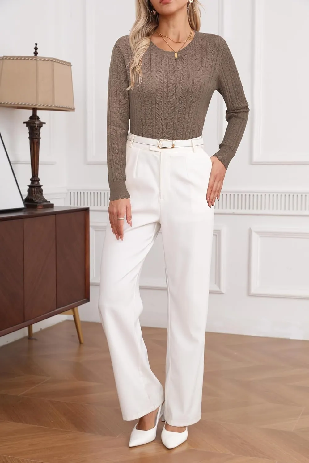 Arach&Cloz Women Sweaters 2025 Spring Ultra-Soft Long Sleeve Business Casual Outfit Crewneck Fashion Top Knit Pullover