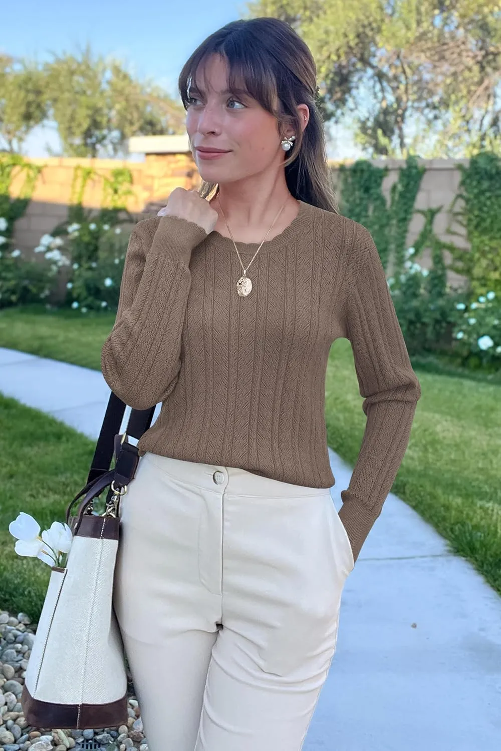 Arach&Cloz Women Sweaters 2025 Spring Ultra-Soft Long Sleeve Business Casual Outfit Crewneck Fashion Top Knit Pullover