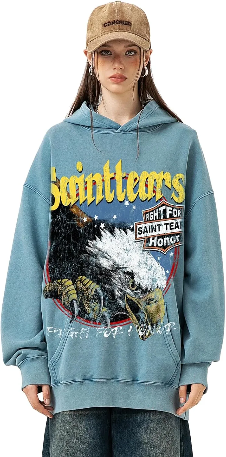 Arnodefrance Men Vintage Washed Graphic Hoodies Printing Graffiti Hoodie Cotton Warm Pullover