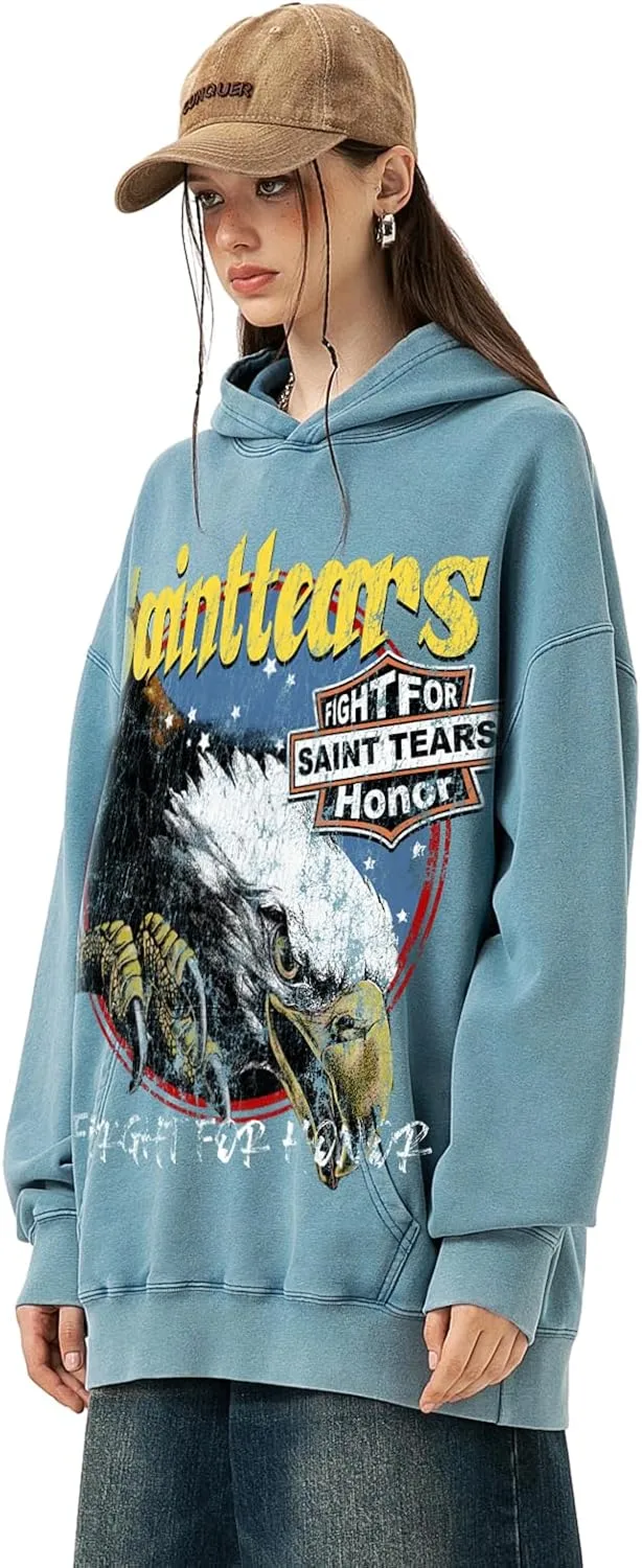 Arnodefrance Men Vintage Washed Graphic Hoodies Printing Graffiti Hoodie Cotton Warm Pullover