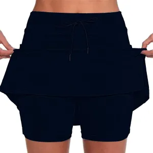 Athletic Skorts for Woman Elastic Hight Waist Drawstring Tennis Golf Skirt with Pockets Solid Color Yoga Shorts