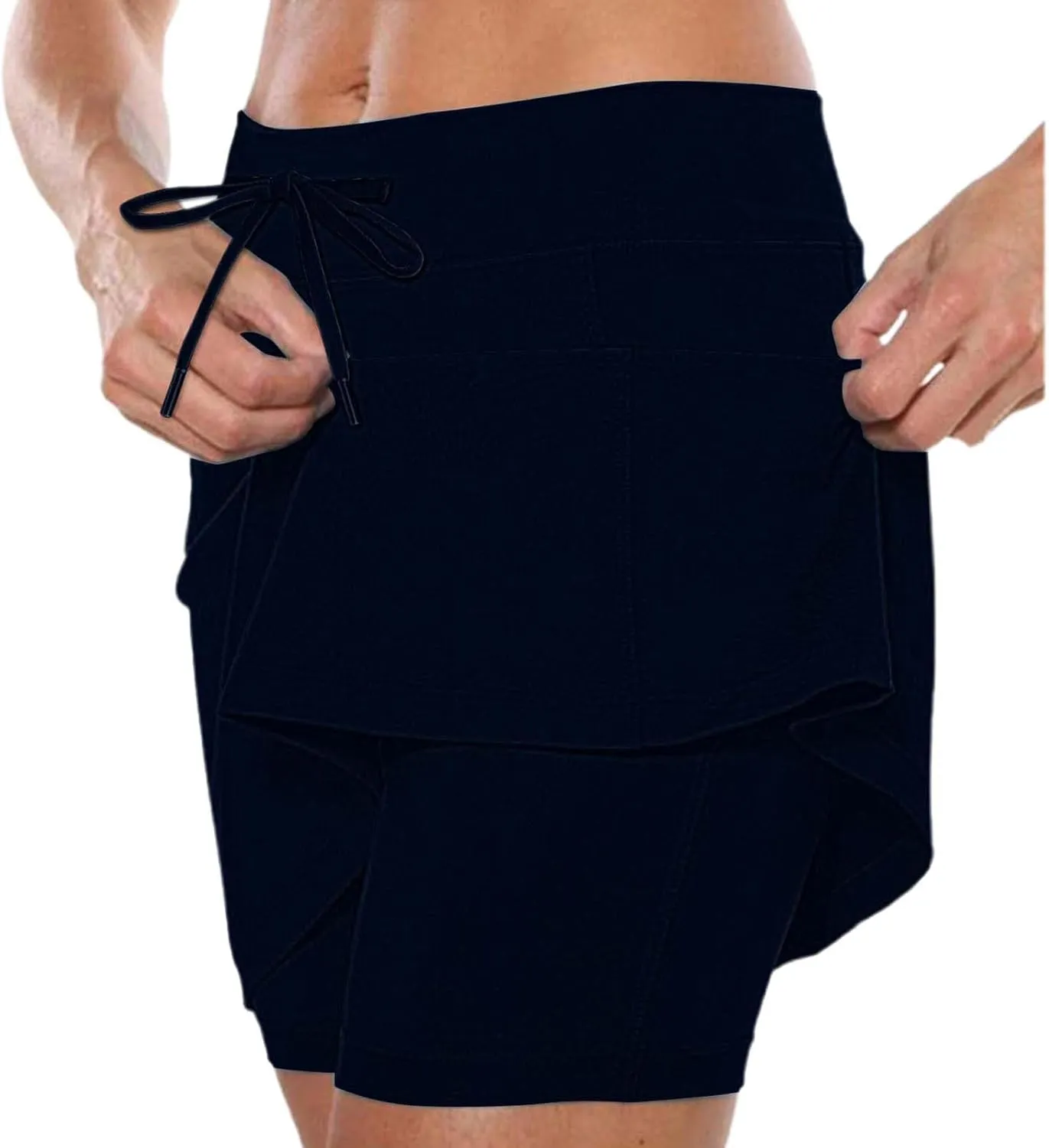 Athletic Skorts for Woman Elastic Hight Waist Drawstring Tennis Golf Skirt with Pockets Solid Color Yoga Shorts