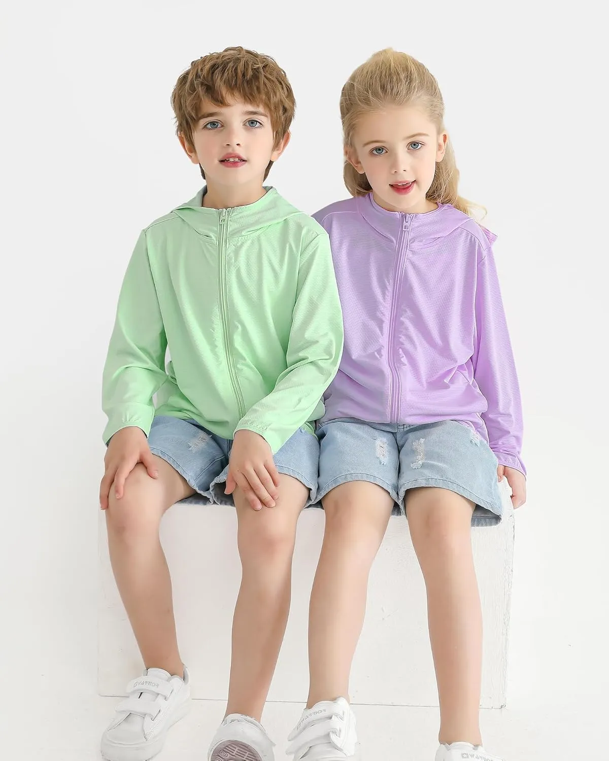 Auranso Kids Zip-Up Hoodie Girls Boys UPF50  Sun Protection Jacket Hooded Cooling Shirt
