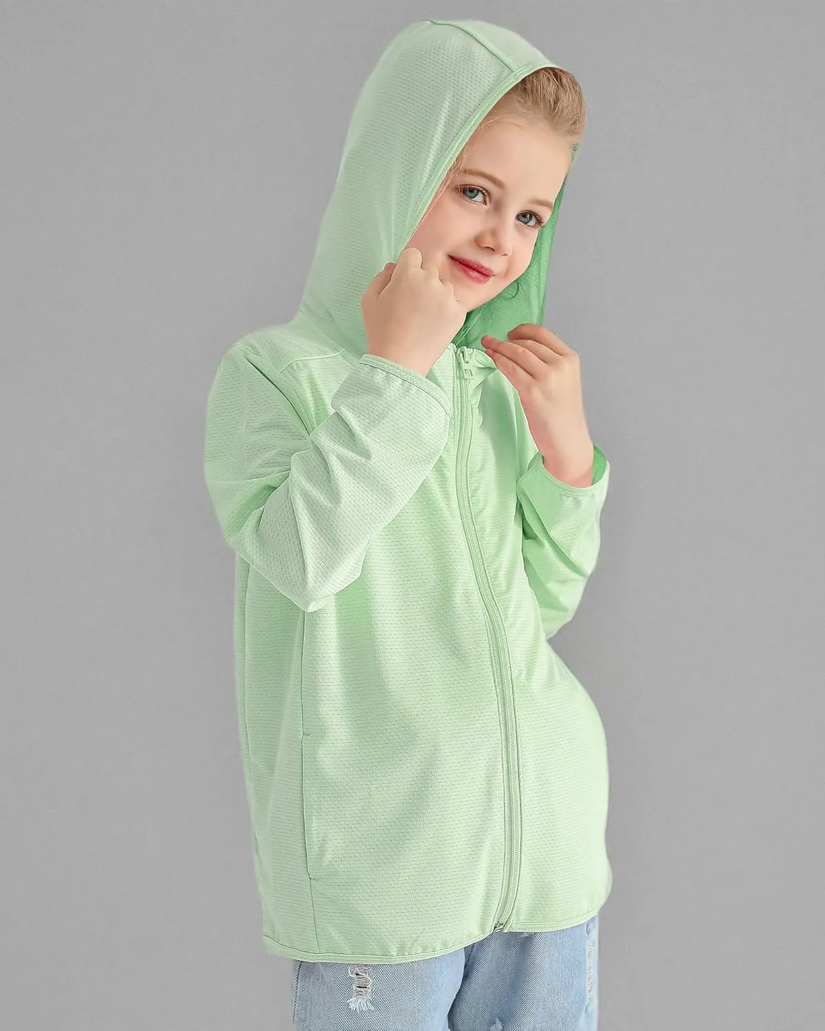 Auranso Kids Zip-Up Hoodie Girls Boys UPF50  Sun Protection Jacket Hooded Cooling Shirt