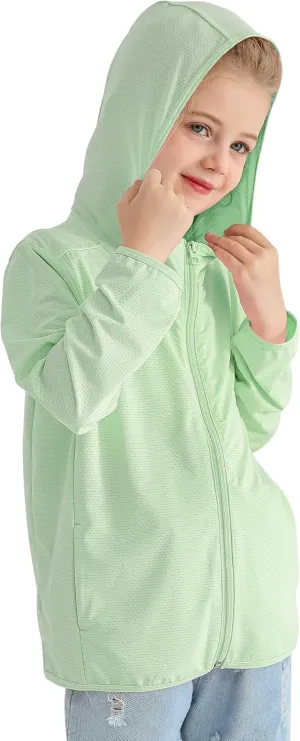 Auranso Kids Zip-Up Hoodie Girls Boys UPF50  Sun Protection Jacket Hooded Cooling Shirt