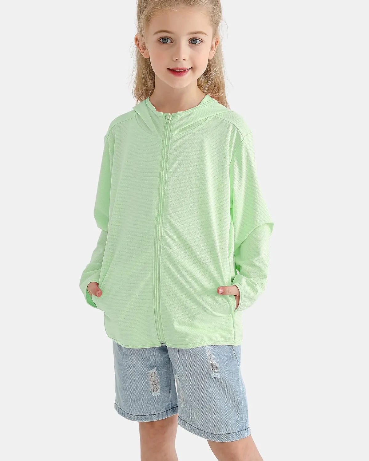 Auranso Kids Zip-Up Hoodie Girls Boys UPF50  Sun Protection Jacket Hooded Cooling Shirt
