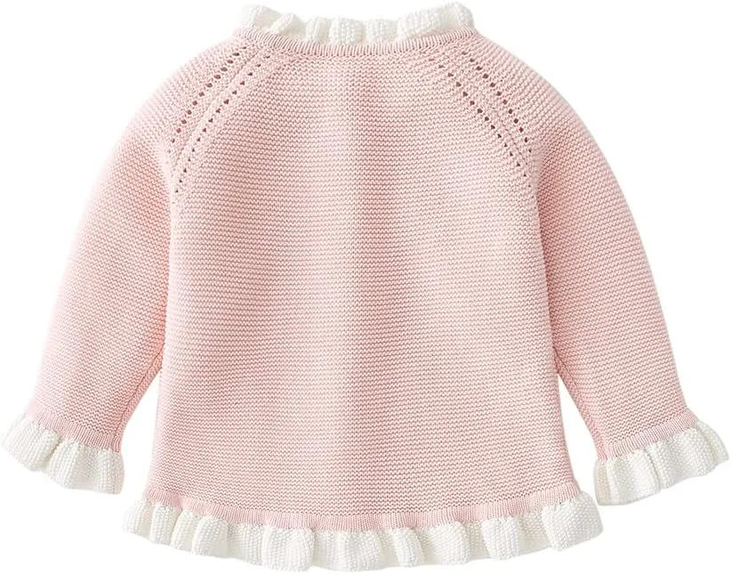 Baby Girls Knitted Cardigan Sweater Crewneck Knit Crochet Button Closure Cardigan Tops Coat Outwear for Toddler