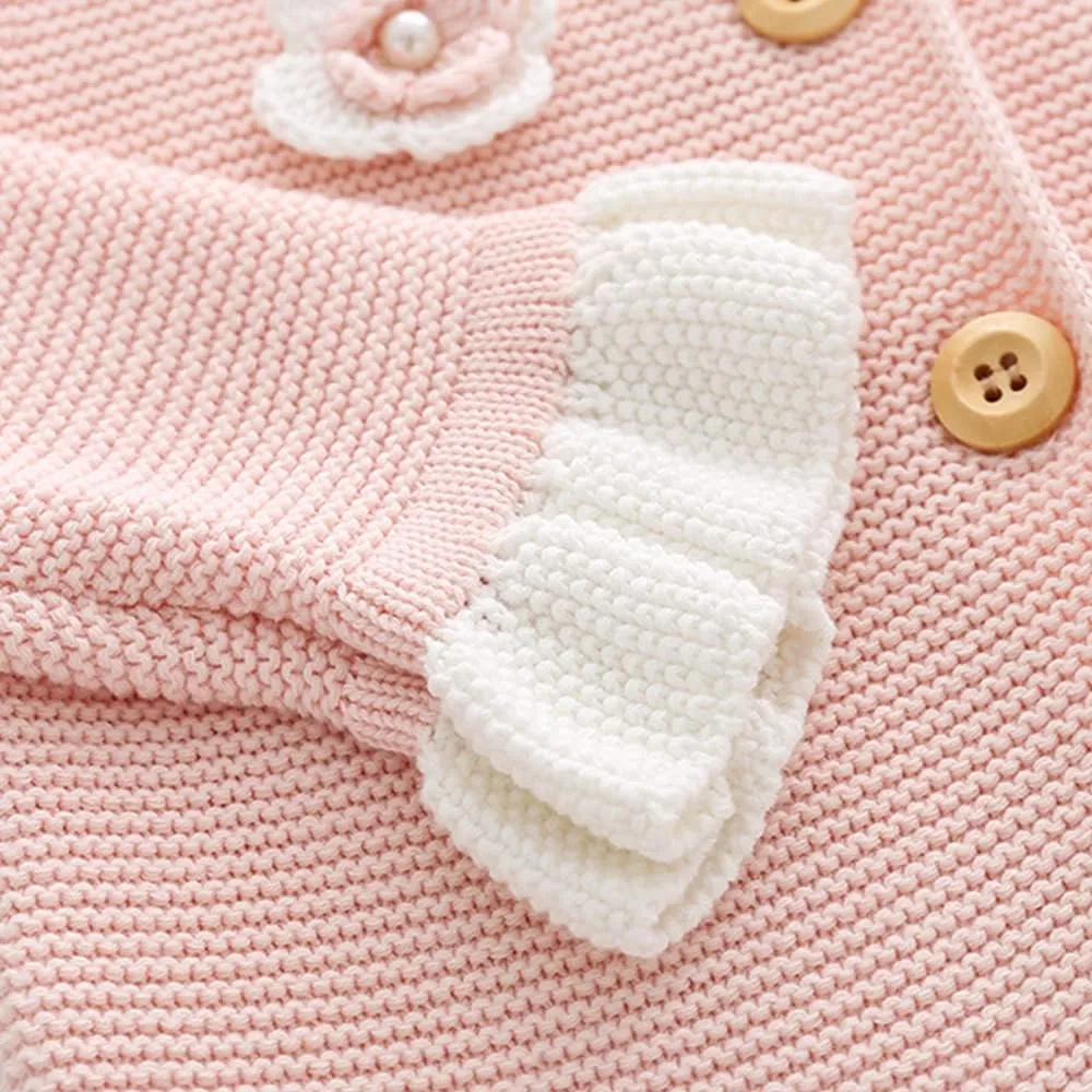 Baby Girls Knitted Cardigan Sweater Crewneck Knit Crochet Button Closure Cardigan Tops Coat Outwear for Toddler