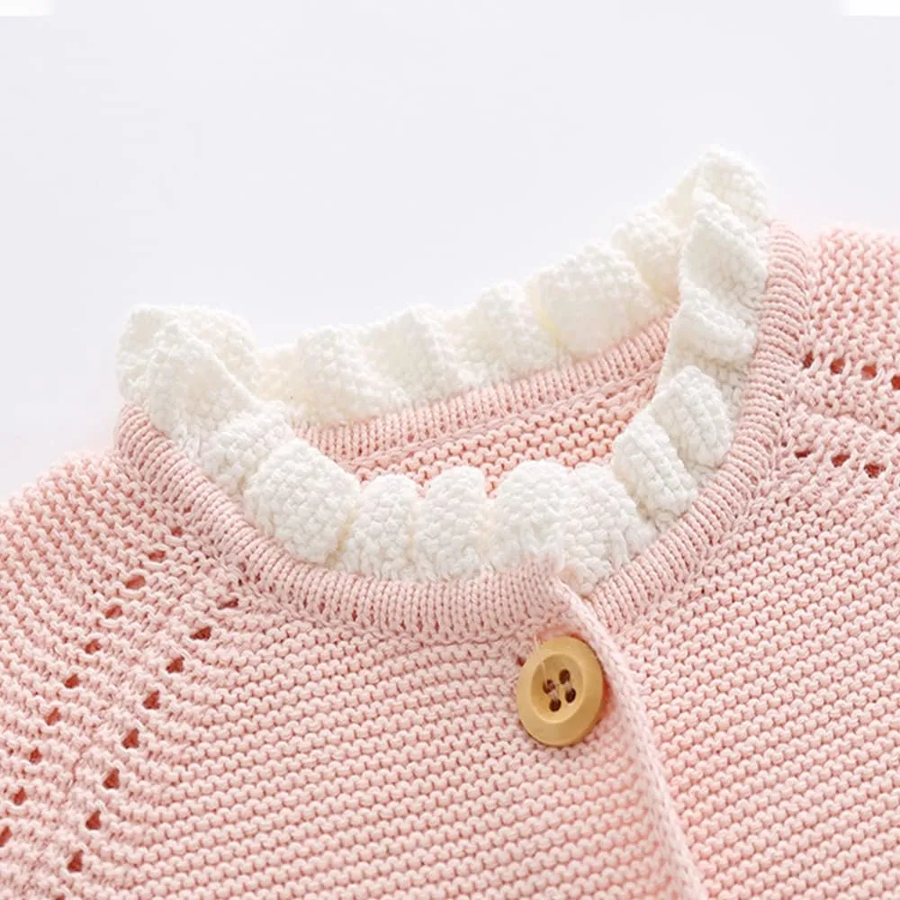 Baby Girls Knitted Cardigan Sweater Crewneck Knit Crochet Button Closure Cardigan Tops Coat Outwear for Toddler