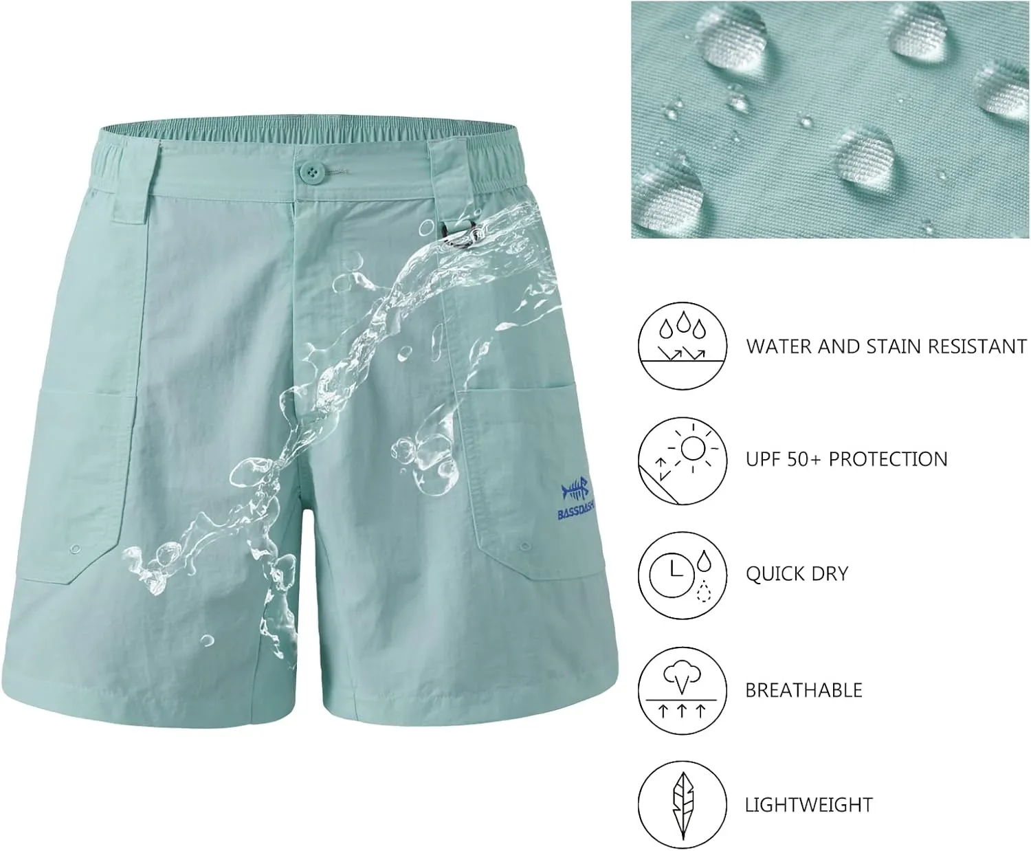 BASSDASH Men's 6" Fishing Shorts UPF 50  Water Resistant Quick Dry Hiking Cargo Shorts with Multi Pocket