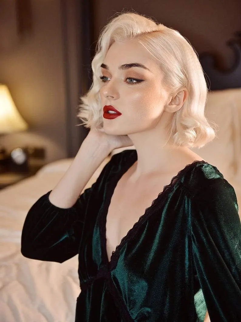 BATHGOWN Women's Velvet Robe Pleated Wrap Tie Waist Elegant Flowy Party Plus Size Midi Dresses