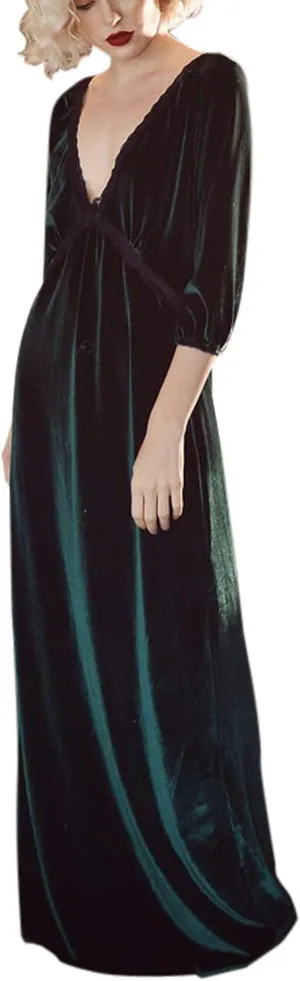 BATHGOWN Women's Velvet Robe Pleated Wrap Tie Waist Elegant Flowy Party Plus Size Midi Dresses