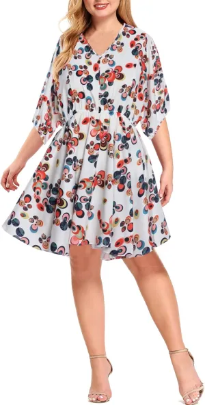 BEDOAR Summer Dress for Womens V-Neck Short Sleeve Elastic Waist Casual Midi Dress Irregular Hem Holiday Party Dresses