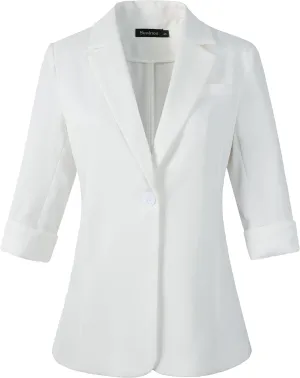 Beninos Womens 3/4 Sleeve Blazers Business Casual Solid Lightweight Suit Jacket Office Blazer